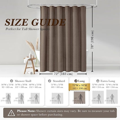 Seasonwood Taupe Linen Shower Curtain Farmhouse Bathroom Decor 72x78 Inches | Boho Bathroom Decor,12 Sturdy Stainless Steel Sliding Hangers,Rustic Country Style,Linen Shower Curtains for Bathroom