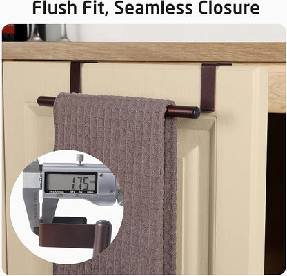 KES Over The Cabinet Towel Holder Fit 1" Thick, Kitchen Towel Holder, Brown | Anti-Wobble, Scratchproof, for Dish Hand Towels, Over The Door Towel Bar with Extended Hooks, 2 Pack, KTH500S26-OB-P2
