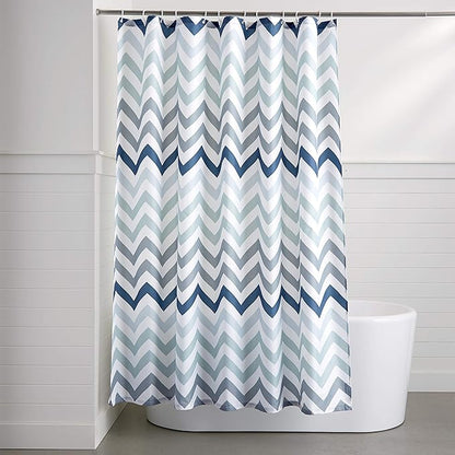 Amazon Basics Bathroom Shower Curtain, Water Resistant Fabric with Weighted Hem, Grommets & Hooks, Machine Washable, 72"x72", Blue Ombre Chevron