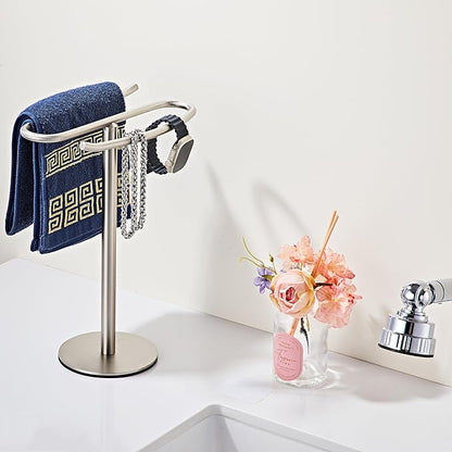 Brushed Nickel Hand Towel Holder Stand,13 Inch Free-Standing Towel Rack, SUS304 Stainless Steel Towel Bar Rack Stand, Tower Bar for Bathroom Kitchen Vanity Countertop…