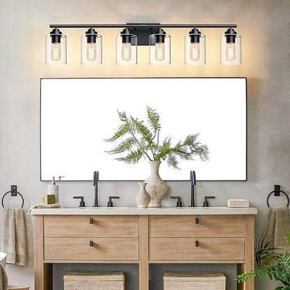 Bathroom Vanity Light Over Mirror,Vanity Light for Bathroom,Bathroom Light Fixture Wall Sconce Lighting for Bedroom,Living Room (Black, 6-Light)