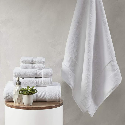 Madison Park Signature Splendor Luxury 100% Cotton Bathroom Towel Set - Soft, Plush 1000 GSM Heavyweight Hotel Quality, Zero Twist, Highly Absorbent, Quick Dry, Multi Sizes, White 6 Piece