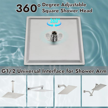 Midanya Square Rain Shower Head,High Pressure,Brushed Nickel 16 Inch | 360°Swivel,Ceiling or Wall Mount,Waterfall Full Body Coverage,Bathroom Remodel,Stainless Steel Large Rainfall Shower Head