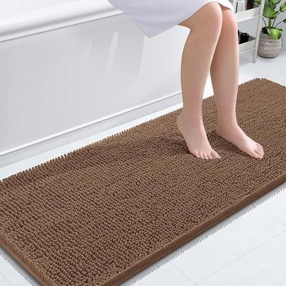 OLANLY Bathroom Runner Rugs 59x24, Extra Soft Absorbent Chenille Bath Rugs | Mocha, Quick-Drying Rubber Backing, Machine Washable Long Bath Mat for Bathroom Floor, Tub and Shower, Home Decor Accessories