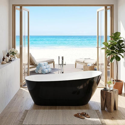 Garvee 67" Deep Soaking Bathtub, Non-Slip Acrylic Tub with Chrome Drain, cUPC Certified, Ergonomic Modern Bath for Bathrooms, Easy-Install, Black Upturned