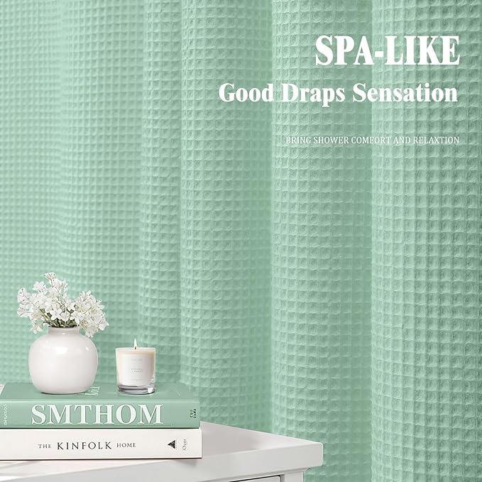 Waffle Weave Shower Curtain - Mint Green Cotton Fabric Texture Heavyweight Shower Curtains for Bathroom,Washable,72Wx72L