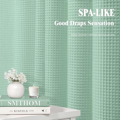 Waffle Weave Shower Curtain - Mint Green Cotton Fabric Texture Heavyweight Shower Curtains for Bathroom,Washable,72Wx72L
