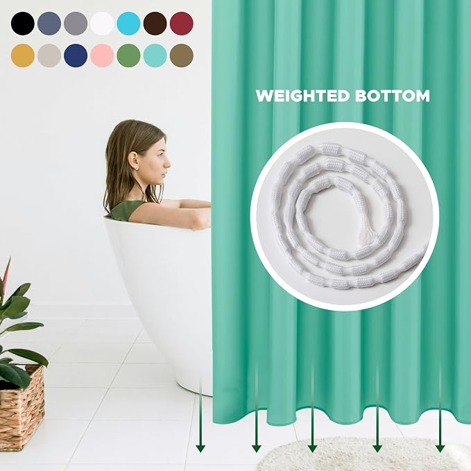 Fabric Shower Curtain Liner 72"W x 84"L-Teal Extra Long Shower Liners | Hotel Quality Water Resistant Machine Washable Shower Liner-Cloth Polyester Light Weight High Ceilings Bathroom Curtain Liner