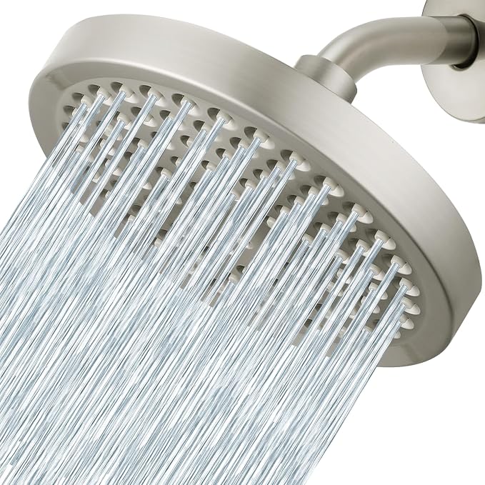 Voolan High Pressure Rain Shower Head, 6" Pressure-Boosting, Ideal for Replacement Fixed Bathroom Showerheads, Easy to Install, Renter-Friendly (Brushed Nickel)