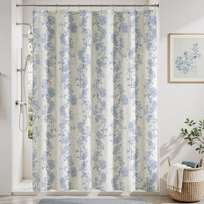 HOMEIDEAS Blue and White Floral Shower Curtain 36x72 Inch | Fresh Farmhouse Bathroom Decor,Waterproof and Machine Washable Fabric,Polyester with 12 Hooks