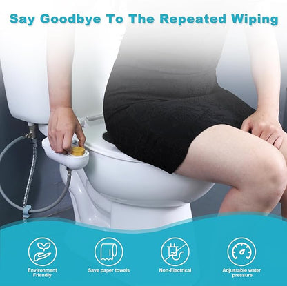 Bidet Attachments for Toilet Seat Non-Electric Cold Wash | Self-Cleaning Retractable Nozzle,Adjustable Water Pressure&Spray Angle,Fits Elongated & Round Toilet,Bamboo Knob,Easy Install