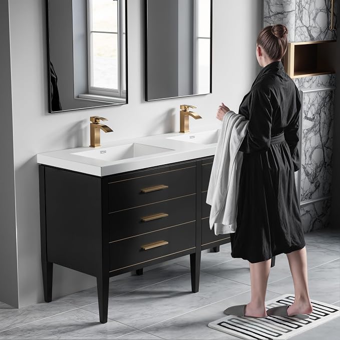 Dowell 61" Bathroom Sink,Double Bowl Vanity Basin,Rectangular Drop-In Bathroom Sink with Overflow,White-000 6122BP