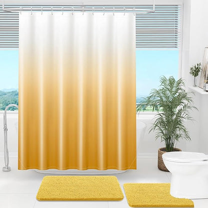 OLANLY Luxury Yellow and White Ombre Shower Curtain Sets with 12 Hooks, Waterproof and Washable Decorative Shower Curtains for Bathroom, 72x72 Inches