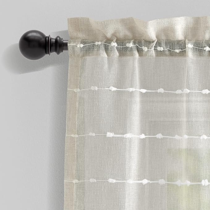 Lush Decor Farmhouse Textured Sheer Window Curtain Valance, 52"W x18"L, Beige