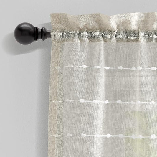 Lush Decor Farmhouse Textured Sheer Window Curtain Valance, 52"W x18"L, Beige