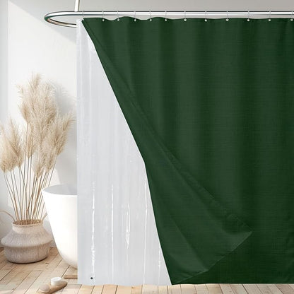 Shower Curtain and Liner, 3 in 1 Shower Curtain Set with 12 Double Sided Shower Curtain Hooks, 72x84 Cloth Shower Curtains for Bathroom,Waterproof, Dark Green