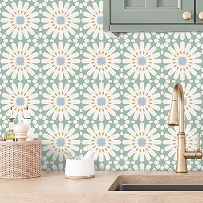 MORCART 20PCS 7.87" x 7.87" Peel and Stick Floor Tile,Aqua Mist Floral Look | Self-Adhesive DIY Vinyl Flooring, Removable and Waterproof Tile Sticker for Bathroom, Kitchen, Wall, Bedroom, Stairs