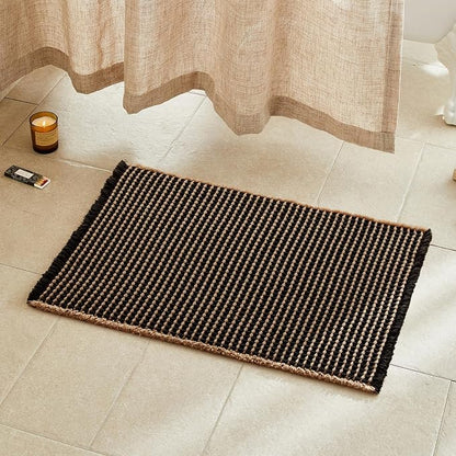 TYUU Waffle Bath Mat, Boho Bathroom Rugs Non Slip, 30x20 Khaki & Black | Super Absorbent Quick Dry Bath Rug, Non-Slip Backing, Soft Waffle Washable Farmhouse Bathroom Mats, Tub, Shower & Home Decor