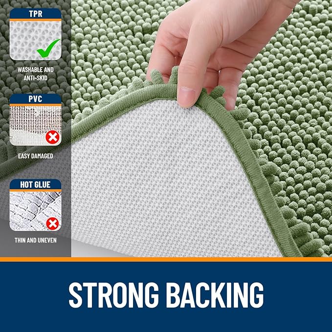 OLANLY Toilet Rugs U-Shaped 20x20, Soft Absorbent Chenille Contour Rugs | Sage Green, Quick-Drying Rubber Backing, Machine Washable Non-Slip Shaggy Bathroom Mat for Toilet, Home Decor Accessories