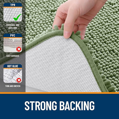 OLANLY Toilet Rugs U-Shaped 20x20, Soft Absorbent Chenille Contour Rugs | Sage Green, Quick-Drying Rubber Backing, Machine Washable Non-Slip Shaggy Bathroom Mat for Toilet, Home Decor Accessories