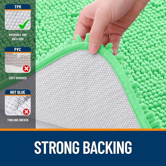 OLANLY Bathroom Runner Rugs 44x24, Soft Absorbent Chenille Bath Rugs, Rubber Backing Quick Dry, Machine Washable Long Bath Mats for Bathroom Floor, Tub and Shower, Home Decor Accessories, Mint Green | Mint Green, Quick-Drying Rubber Backing, Washable L...