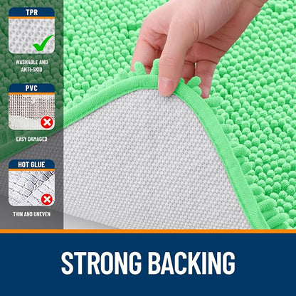OLANLY Bathroom Runner Rugs 44x24, Soft Absorbent Chenille Bath Rugs, Rubber Backing Quick Dry, Machine Washable Long Bath Mats for Bathroom Floor, Tub and Shower, Home Decor Accessories, Mint Green | Mint Green, Quick-Drying Rubber Backing, Washable L...