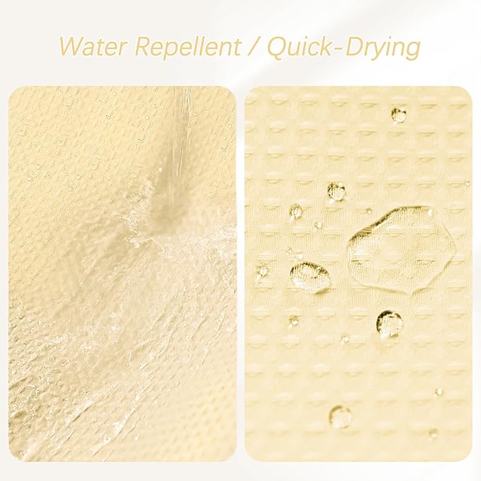 Beige Shower Curtain 256GSM Heavy Duty Waffle Woven Bathroom Shower Curtains, Weighted Fabric for Hotel Spa Luxury Polyester Bath Curtain with 12 Hooks, 72Wx72H