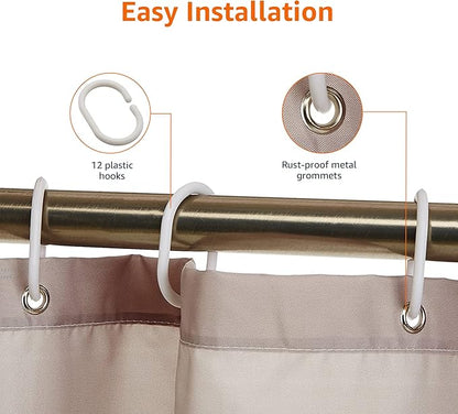 Amazon Basics Bathroom Shower Curtain, Water Resistant Fabric with Rust Proof Grommets & Hooks, Weighted Hem, Machine Washable, 72"x72", Light Brown, Beige
