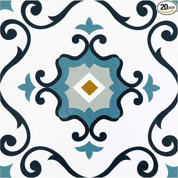Retro Self Adhesive 12-Inch Vinyl Floor Tiles, 20 Tiles - 12" x 12", Mid Century Modern Slate Pattern - Peel & Stick, DIY Flooring for Kitchen, Dining Room, Bedrooms & Bathrooms by Achim Home Decor