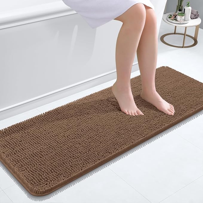 OLANLY Bathroom Runner Rugs 47x17, Extra Soft Absorbent Chenille Bath Rugs | Mocha, Quick-Drying Rubber Backing, Machine Washable Long Bath Mat for Bathroom Floor, Tub and Shower, Home Decor Accessories