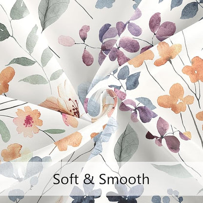Small Stall Shower Curtain 36 x 72 Inch, Half Narrow Dorm Floral Shower Curtain for Bathroom, Colorful Watercolor Wildflower Vintage Trendy Fabric Shower Curtain Set with Hooks, Ivory