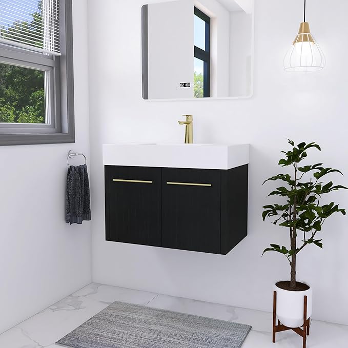 30 Inch Floating Bathroom Vanity,30" Bathroom Vanity with Sink,Modern Single Sink Bathroom Vanity Combo,Black Wall Mounted Cabinet Set