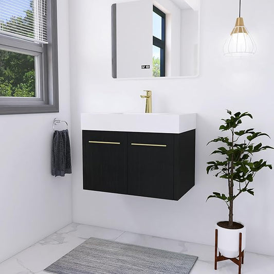 30 Inch Floating Bathroom Vanity,30" Bathroom Vanity with Sink,Modern Single Sink Bathroom Vanity Combo,Black Wall Mounted Cabinet Set