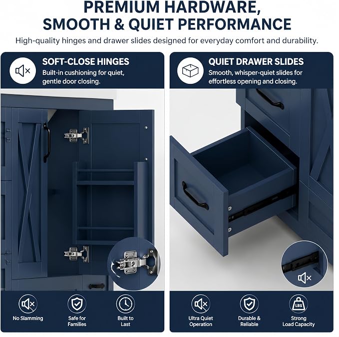 Bellemave 36" Bathroom Vanity with Sink, Bathroom vanities, Green Bathroom Vanity with Drawers, Sink Cabinet, Navy Blue, 36"