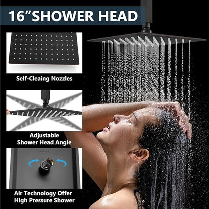 Aolemi Ceiling Mount Shower System Rain Shower Head with Handheld Spray High Pressure Shower Faucet Set Rough-in Valve Shower Trim Kit Included Bathroom Oil Rubbed Bronze 16 Inch Ceiling Shower Head