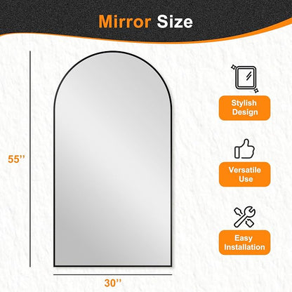 Arched Bathroom Mirror, Black, 55"x30"