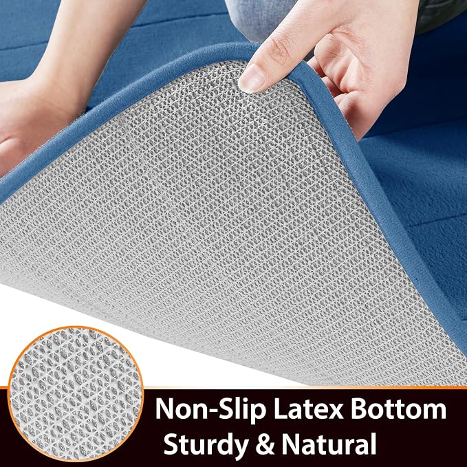 Yimobra Long Bath Mat 44"x24", Super Soft Quick Dry Memory Foam Bathroom Rug, Water Absorbent, Non Slip Backing Machine Washable for Tub Shower, Thick Comfort Support, Blue