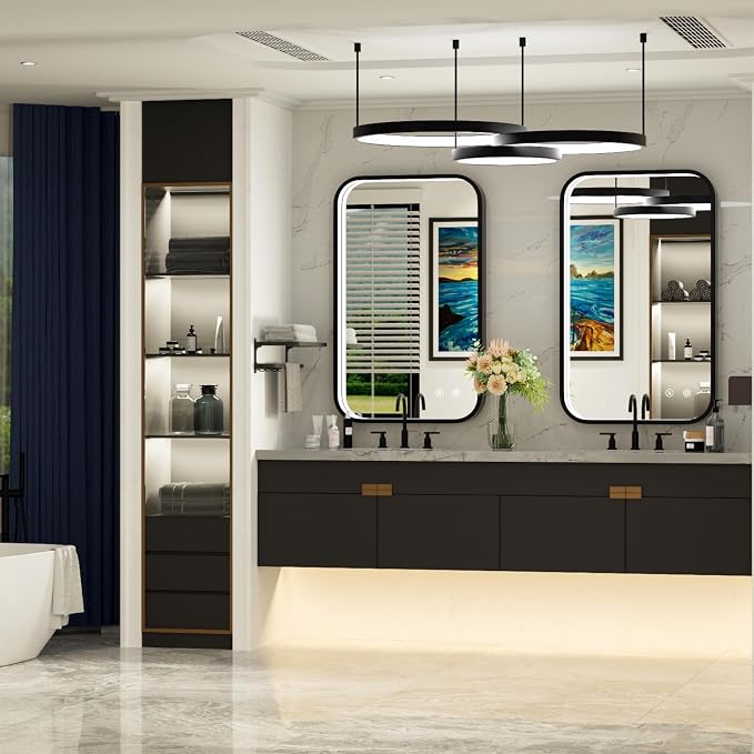 24x36 Inch LED Bathroom Mirror with Lights, 3 Color Temperatures | Stepless Dimmable, Anti-Fog, Memory, ETL Listed, Black Aluminum Frame, Wall Mounted, CRI 95+, for Bedroom/Dressing Room