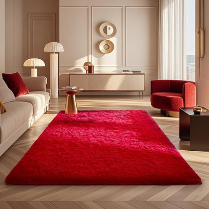 Ophanie Red Rugs for Bedroom Living Room, Fluffy Fuzzy Furry Carpet, Plush Soft Shaggy Bedside Indoor Floor 4x6 Area Rug for Kids Girls Boys Baby Teen Dorm Nursery Decor with Over 99 pcs Pile fibers