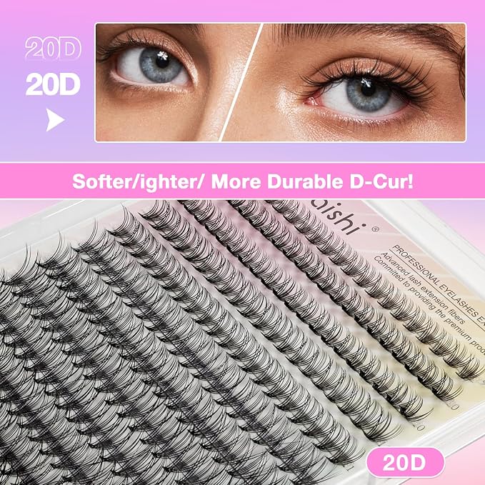 Lash Clusters DIY Cluster Eyelash Extensions 280pcs 9‑16mm 20D Wispy D Curl Natural Lashes–Waterproof Fake Cat Eye Soft Individual Soft Clusters(16MIX2-3-X)
