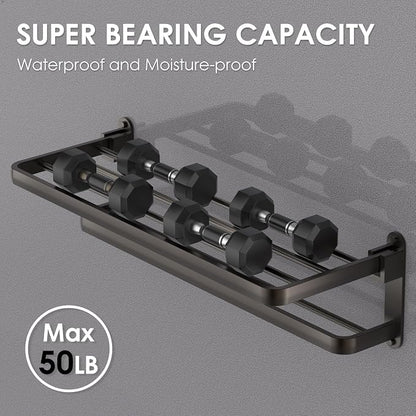 BOZWELL Bathroom Lavatory Towel Rack with Two Towel Bars,20-Inch Towel Shelf with Towel Bar,Towel Holder 1011-GR-50 (Modern Gray Finish)