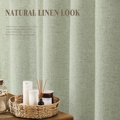 Linen Shower Curtain Flax Green, Fabric Boho Farmhouse Shower Curtains for Bathroom Cotton Natural Cloth Liner Set 60" W x 72" L