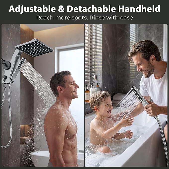 MakeFit Filtered Rain Shower Head with Handheld Combo High Pressure 12'' Rainfall Shower Heads & Hidden Detachable Wand Dual Showerhead Water Softener for Hard Water Easy Filter Replacement