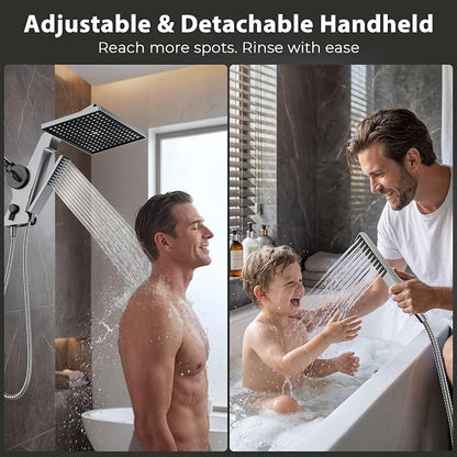MakeFit Filtered Rain Shower Head with Handheld Combo High Pressure 12'' Rainfall Shower Heads & Hidden Detachable Wand Dual Showerhead Water Softener for Hard Water Easy Filter Replacement