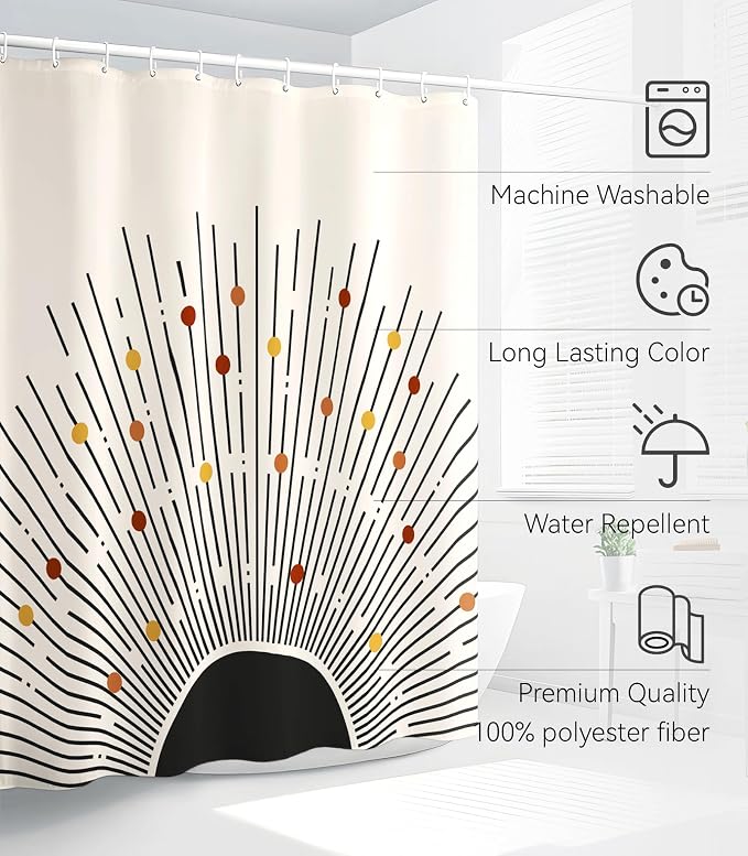 Shower Curtain for Bathroom Stall Boho Modern Cute Aesthetic Decorative Girly Waterproof Unique Art Sun Elegant Girls Chic Print Design Teen Pretty Women Cortinas de Baño Bathtub 72 x72 Inch