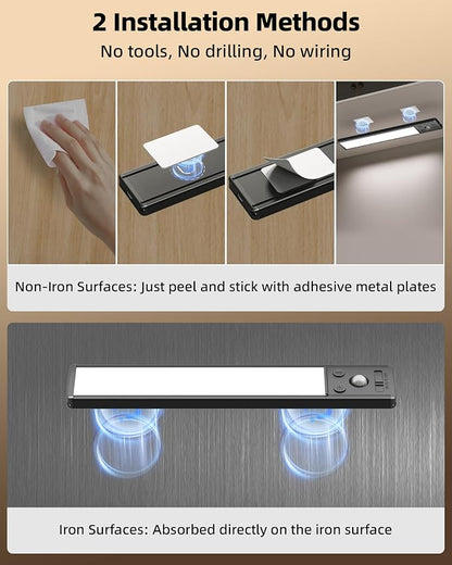 EZVALO 8" Under Cabinet Lights, 2500mAh USB-C Rechargeable Motion Sensor Light, 3 Color Temps, 5-Level Dimmable Magnetic Wireless Closet Lights for Kitchen, Pantry, Stairs (2 Pack)