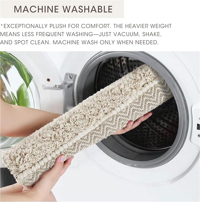 INK+IVY Asher Non-Slip Bath Rug Absorbent Quick Dry, 20 x 32, Natural | Soft Pile, Machine Washable, Striped Pattern, Boho, OEKO-TEX Certified, Hand-Woven Texture, for Bathroom, Shower Room
