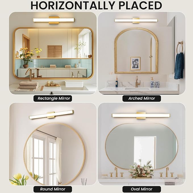 Modern LED Bathroom Vanity Light 36 inch 24W Dimmable 3CCT Bathroom Light Fixture Over Mirror Rectangle Bath Vanity Light Bar with Double Layer Acrylic Shade (Golden)