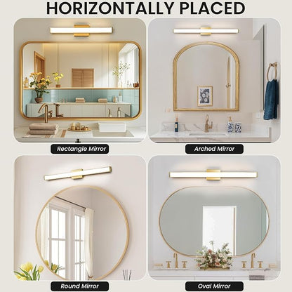Modern LED Bathroom Vanity Light 36 inch 24W Dimmable 3CCT Bathroom Light Fixture Over Mirror Rectangle Bath Vanity Light Bar with Double Layer Acrylic Shade (Golden)