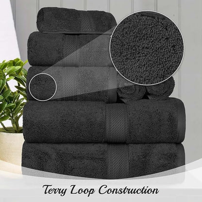 Superior Egyptian Cotton Ultra Plush & Absorbent, 10 Piece Set, Black | Quick Dry, Soft Luxury Towel Set, Bath Essentials, Guest Bath, Spa, 2 Bath, 4 Hand, 4 Face Towels, Madeline Towels